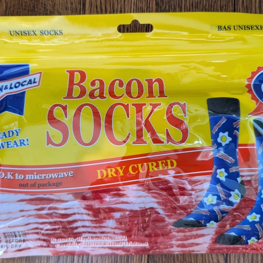 NEW‎ Main & Local Bacon Socks Blue Eggs Breakfast Food Novelty Unisex One Size